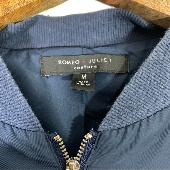 Romeo + Juliet Navy Blue Satin Light Bomber Jacket - Picture 4 of 5